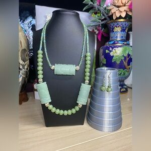 Handmade carved jade two strand necklace